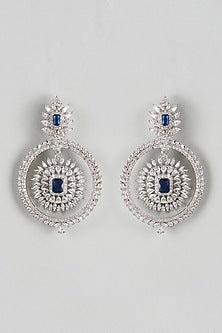 White Finish Zircon & Blue Stone Dangler Earrings