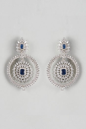 White Finish Zircon & Blue Stone Dangler Earrings