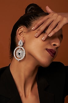 White Finish Zircon & Blue Stone Dangler Earrings
