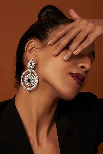 White Finish Zircon & Blue Stone Dangler Earrings