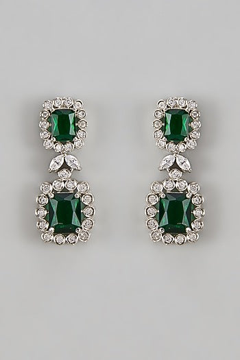 White Finish Zircon & Emerald Stone Dangler Earrings