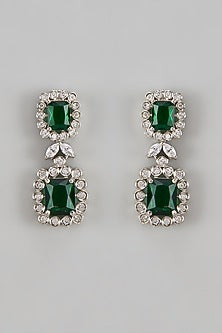 White Finish Zircon & Emerald Stone Dangler Earrings