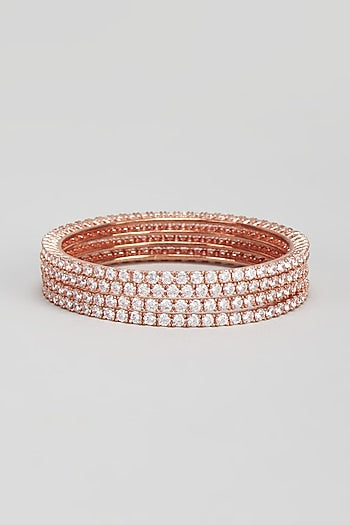 Rose Gold Finish Zircon Bangles (Set of 4)