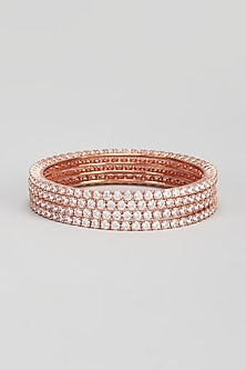 Rose Gold Finish Zircon Bangles (Set of 4)