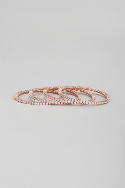 Rose Gold Finish Zircon Bangles (Set of 4)