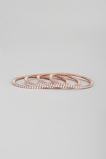 Rose Gold Finish Zircon Bangles (Set of 4)