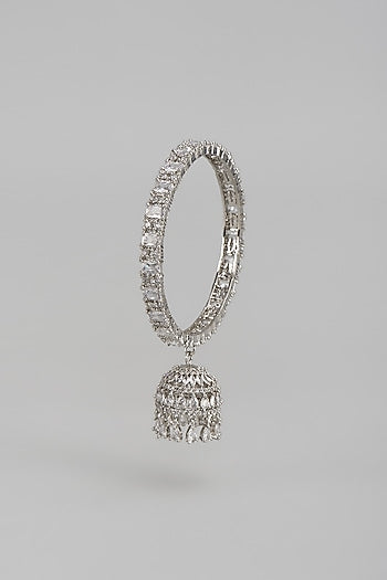 White Finish Zircon Bangles (Set Of 2)
