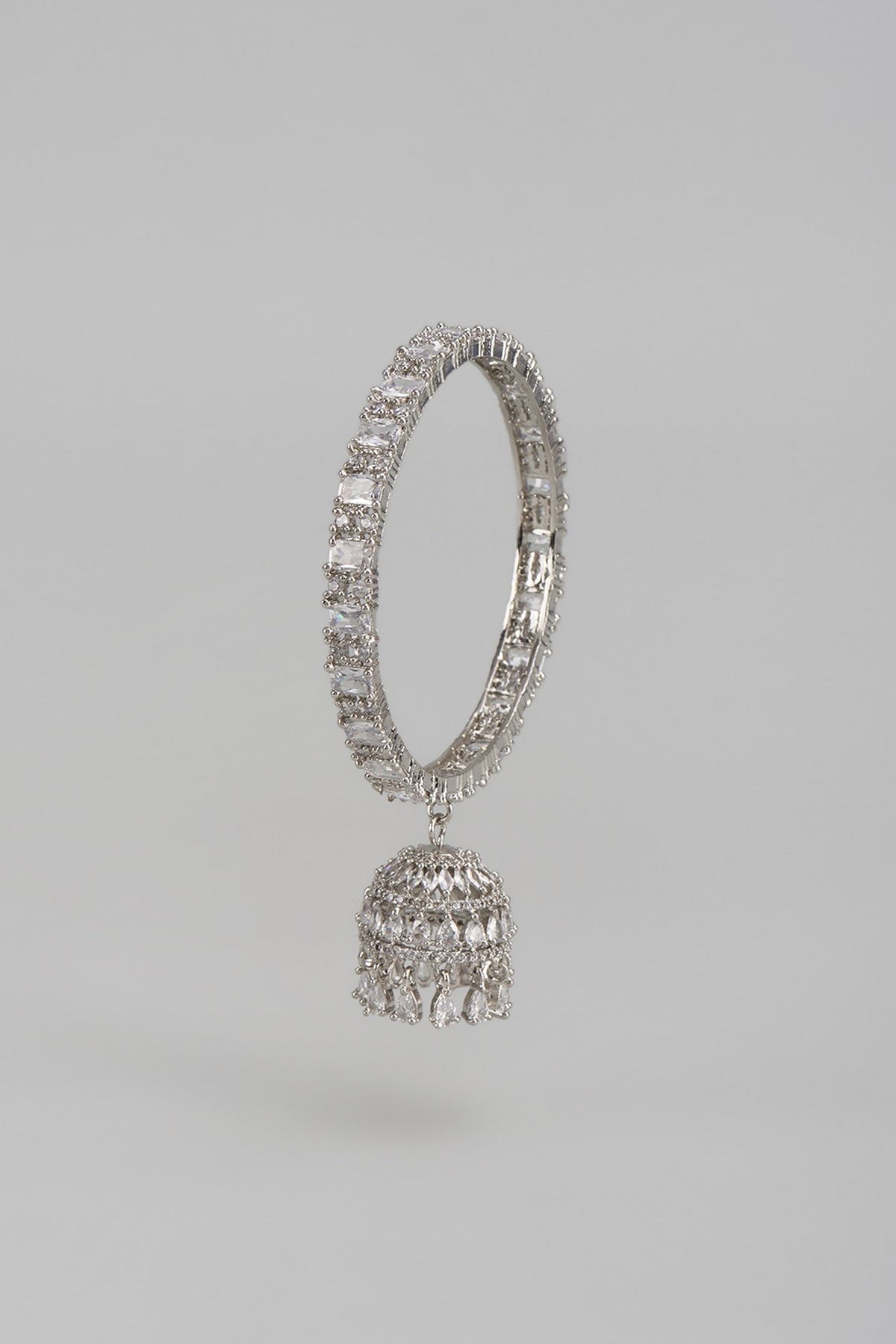 White Finish Zircon Bangles (Set Of 2)
