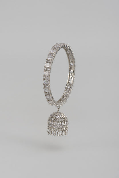 White Finish Zircon Bangles (Set Of 2)