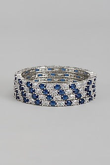 White Finish Zircon & Blue Stone Bangles (Set of 4)