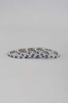 White Finish Zircon & Blue Stone Bangles (Set of 4)