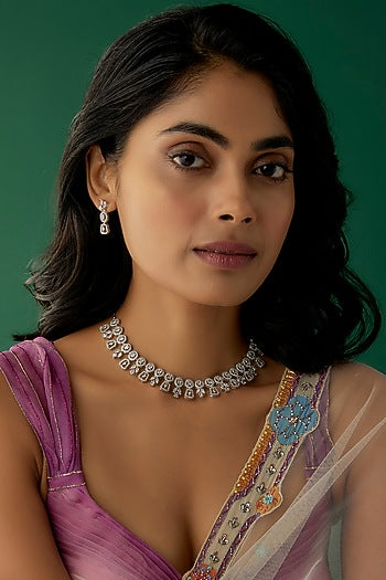 White Finish Zircon Necklace Set