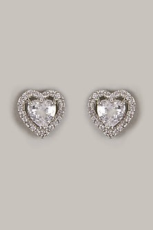 White Finish Zircon Stud Earrings