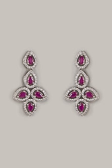 White Finish Zircon & Red Stone Dangler Earrings