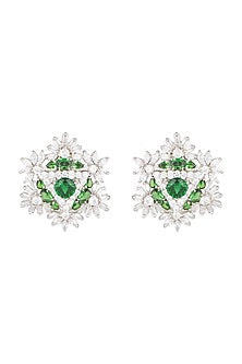 White Finish Diamond Oversized Stud Earrings