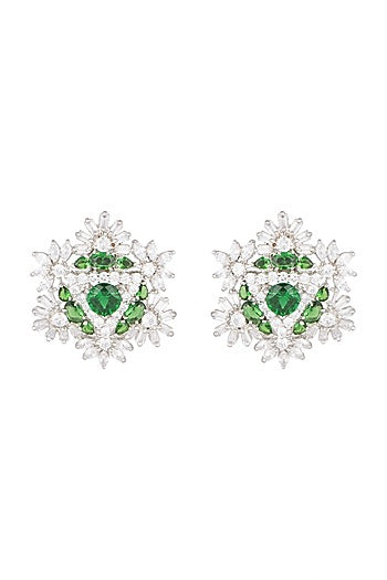 White Finish Diamond Oversized Stud Earrings