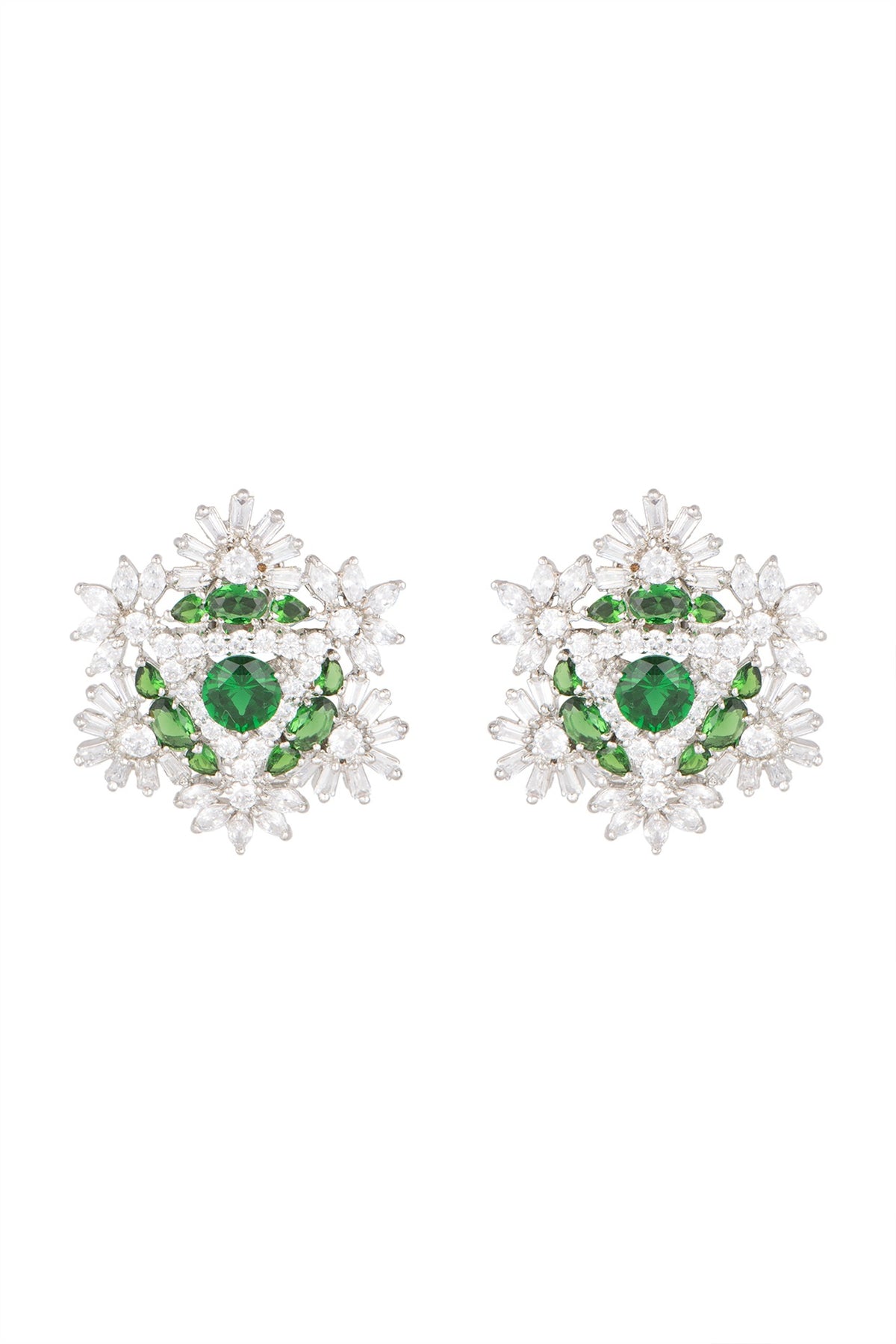 White Finish Diamond Oversized Stud Earrings