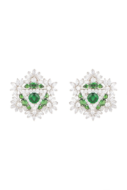 White Finish Diamond Oversized Stud Earrings