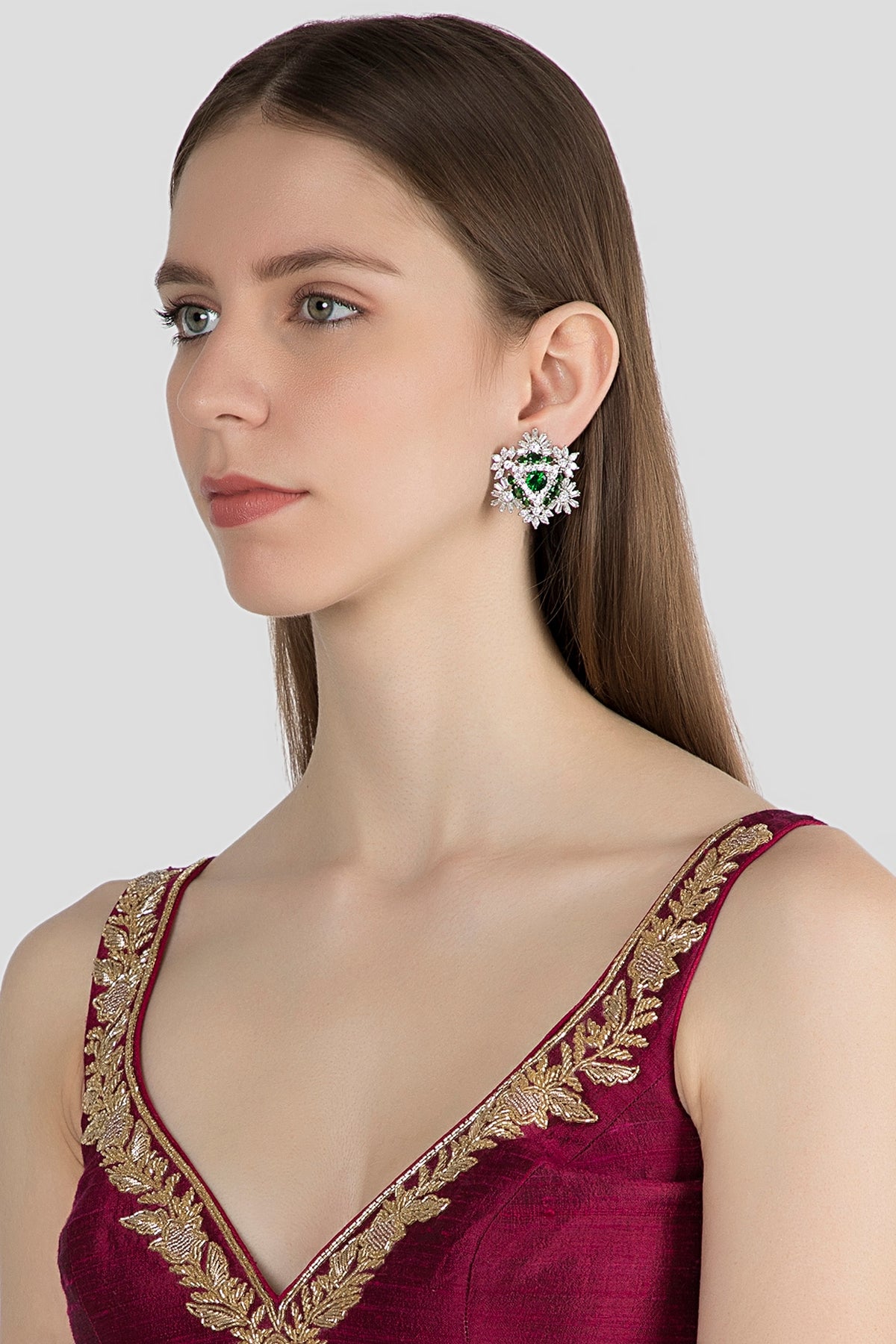 White Finish Diamond Oversized Stud Earrings