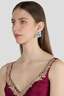 White Finish Diamond Oversized Stud Earrings