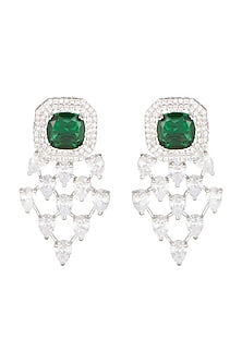 White Finish Diamond & Green Stone Earrings