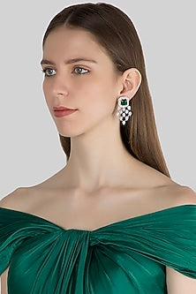 White Finish Diamond & Green Stone Earrings