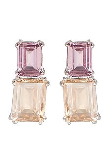 White Finish Purple & Orange Stone Earrings