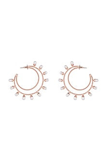 Rose Gold Finish Pearl Hoop Earrings