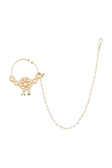 Gold Finish Green Stone Nose Ring With Kan Chain