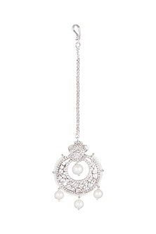White Finish Pearl & Diamond Maang Tikka