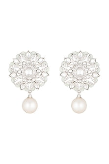 White Finish Diamond & Pearl Earrings