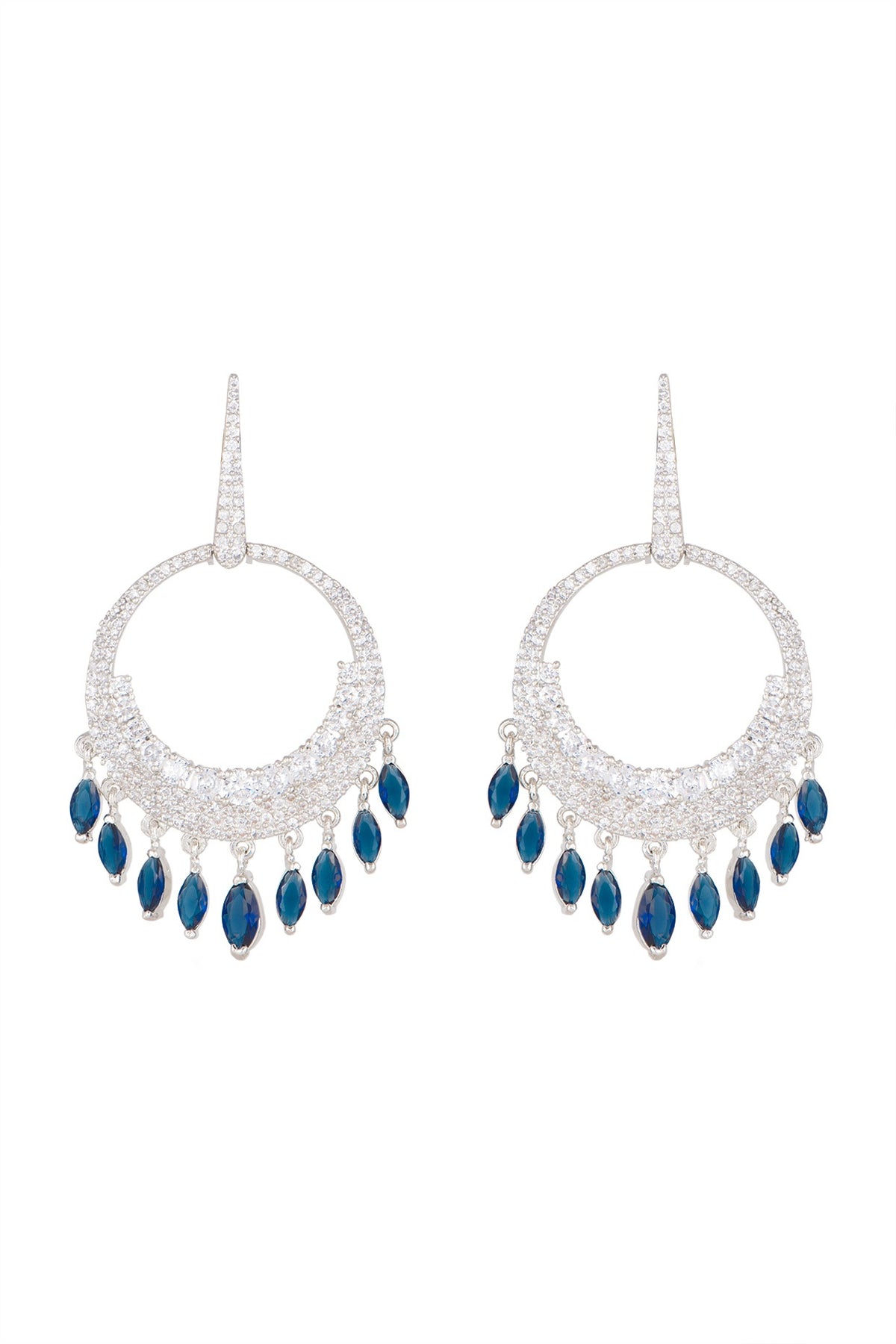 White Finish Blue Stone Dangler Earrings