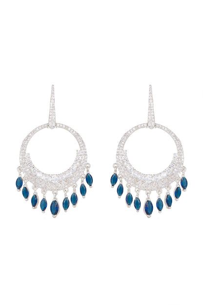 White Finish Blue Stone Dangler Earrings