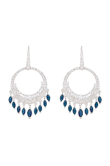 White Finish Blue Stone Dangler Earrings
