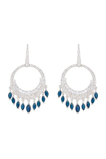 White Finish Blue Stone Dangler Earrings