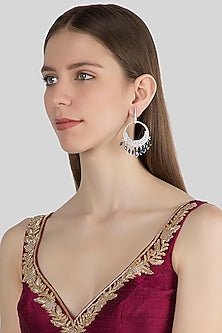 White Finish Blue Stone Dangler Earrings