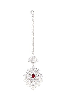 White Finish Red Stone Maang Tikka