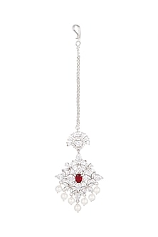 White Finish Red Stone Maang Tikka