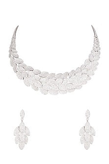 White Finish Diamond Layered Necklace Set