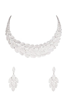 White Finish Diamond Layered Necklace Set
