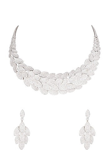 White Finish Diamond Layered Necklace Set