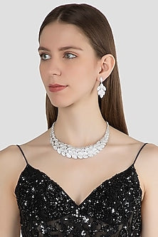White Finish Diamond Layered Necklace Set