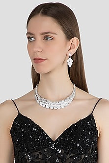 White Finish Diamond Layered Necklace Set