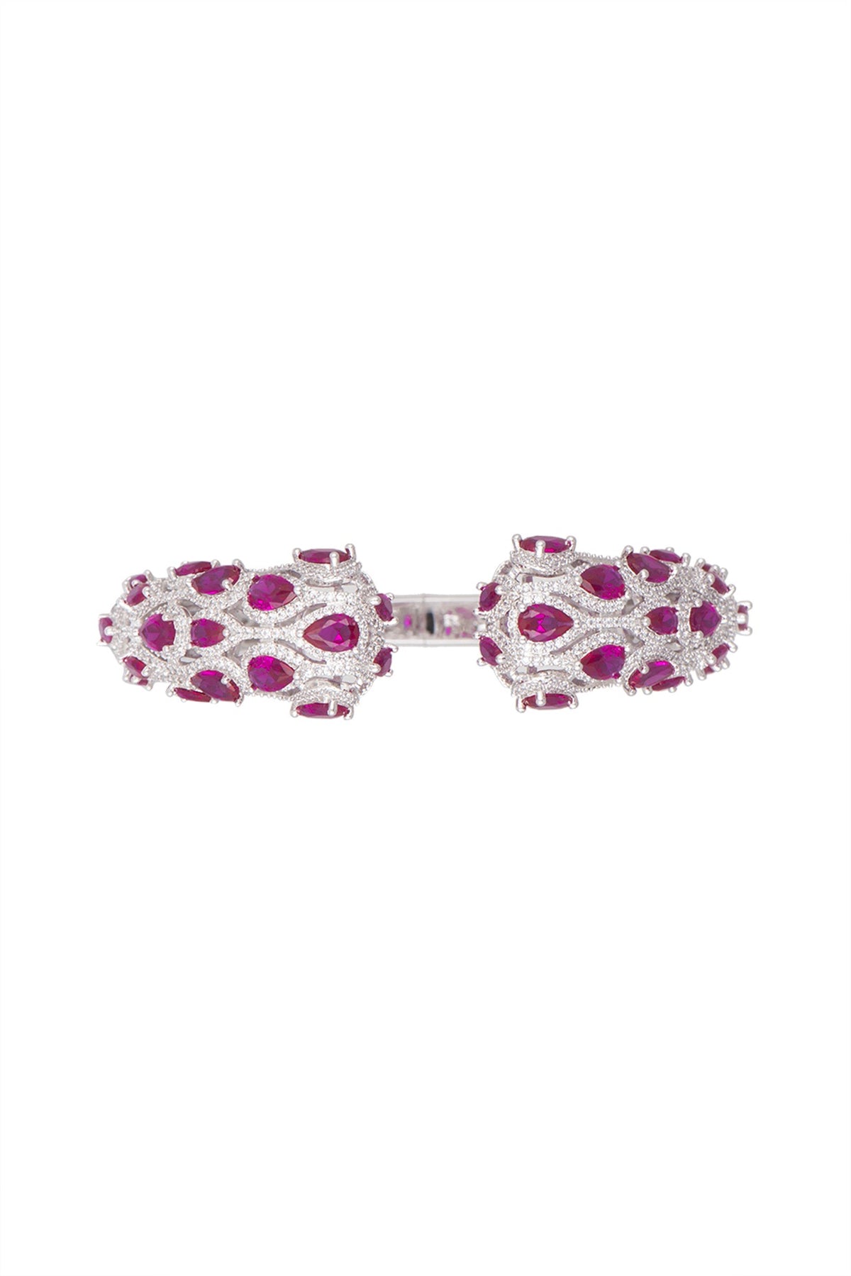 White Finish Dark Pink Stone Openable Bracelet
