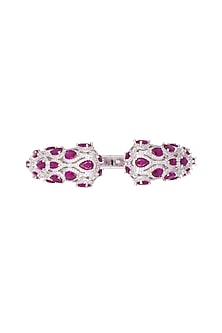 White Finish Dark Pink Stone Openable Bracelet