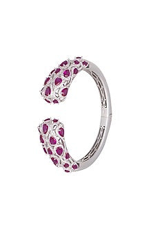 White Finish Dark Pink Stone Openable Bracelet