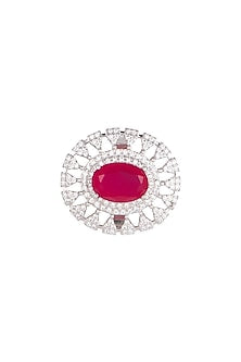 White Finish Red Stone Cocktail Ring