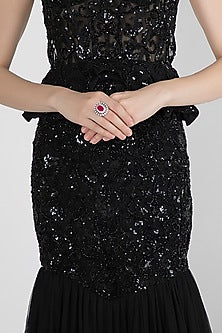 White Finish Red Stone Cocktail Ring