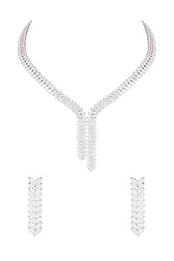 White Finish Faux Diamond Necklace Set