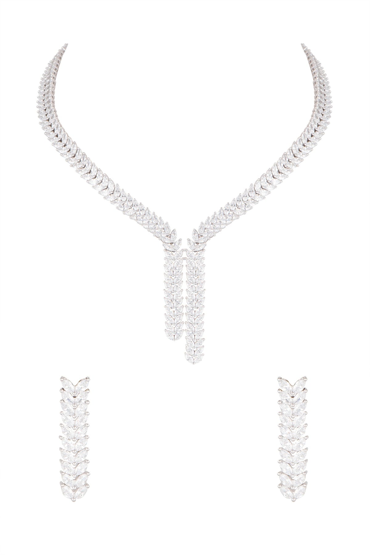 White Finish Faux Diamond Necklace Set